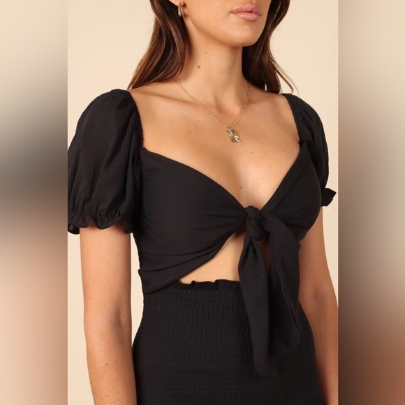 Mable Rosie Shirred Tie Front Mini Dress black M - Picture 3 of 12